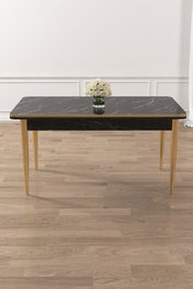 Hanah Home Mesa de Comedor Rewa - Mármol Negro y Dorado